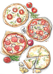 Collection of different pizza