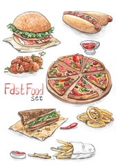 Fast food set - pizza, hot dog, burger - 109828000