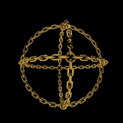 Golden chain in form of sphere.3D rendering illustration.