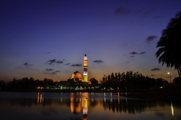 silhouette image of iconic floating mosque in Terengganu, Malaysia.