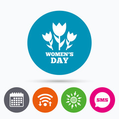 8 March Women's Day sign icon. Flowers symbol.