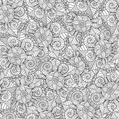Hand drawn seamless mandala flowers pattern