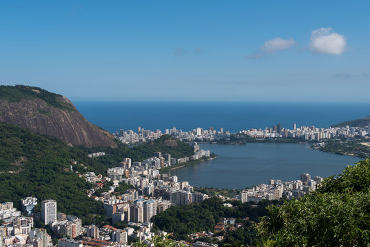 Rodrigo de Freitas Lagoon and Atlantic Ocean in the Horizon, Rio de Janeiro, Brazil