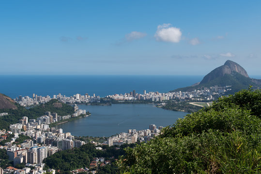 Rodrigo de Freitas Lagoon and Atlantic Ocean in the Horizon, Rio de Janeiro, Brazil