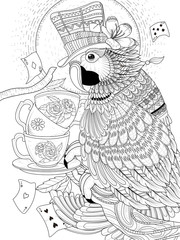 Fototapeta premium magician parrot adult coloring page