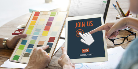 Join Us Recruitment Application Follow Website Online Concept