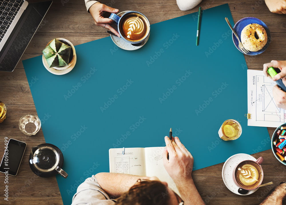 Poster web design team working planning website concept
