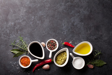 Fototapeta na wymiar Herbs, condiments and spices