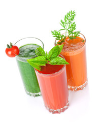 Fresh vegetable smoothie. Tomato, cucumber, carrot