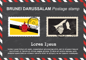 Brunei Darussalam postage stamp, vintage stamp, air mail envelope.