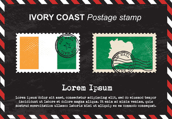 Ivory Coast postage stamp, vintage stamp, air mail envelope.