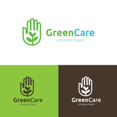 Fototapeta premium Green logo. eco care logo. natural logo. tree and people care logo template.