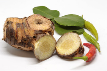 ginger with spices on white