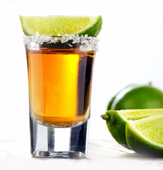 Tequila shot with lime