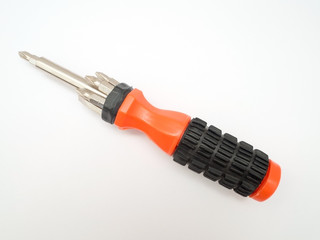 Orange and black crewdriver isolated on white background. A Screwdrive. Material and tool.