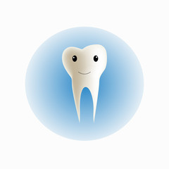 cute Tooth smile logo symbol on a blue background, Vector illustration.