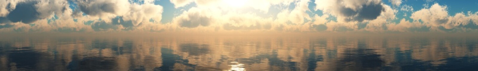 Storm clouds over the sea, the sea sunset in the clouds, banner, 3D rendering.