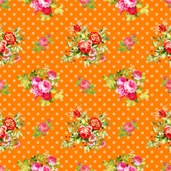 roses with orange polka dot pattern, seamless texture background