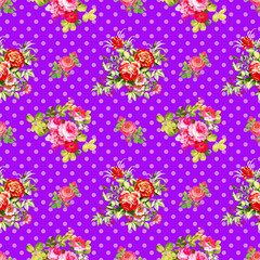 roses with purple polka dot pattern, seamless texture background