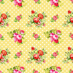 roses with light yellow polka dot pattern, seamless texture background