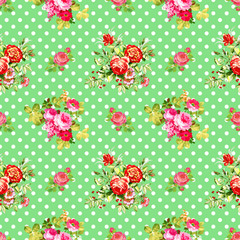 roses with light green polka dot pattern, seamless texture background