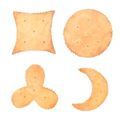 Crackers, watercolor drawing, food, set, decor, isolated on white background