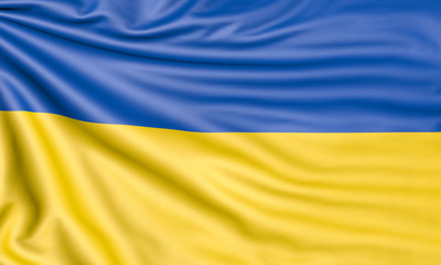 Flag of Ukraine, 3d illustration with fabric texture
