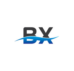 bx initial logo with swoosh blue and grey