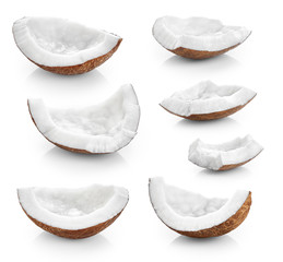 Coconut pieces isolated on a white background. © vitals