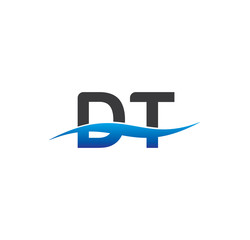 dt initial logo with swoosh blue and grey