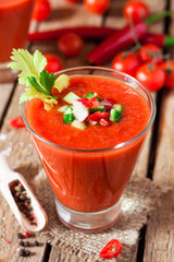 Tomato soup gazpacho in a glass