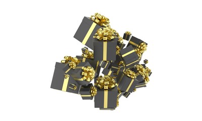flying gift boxes on white. 3d rendering.