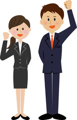 ガッツポーズするビジネスマン　男女