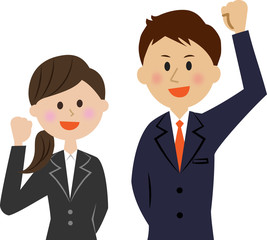 ガッツポーズするビジネスマン　男女