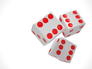 three dices on white background. 3d rendering.