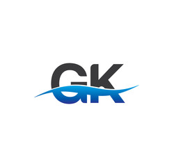 gk initial logo with swoosh blue and grey