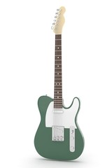 Isolated green electric guitar on white background.  Musical instrument for rock, blues, metal songs. 3D rendering.