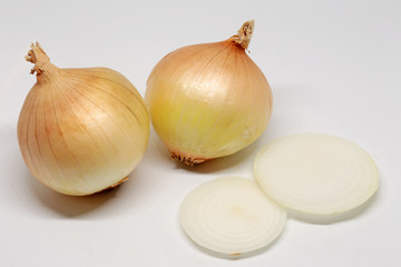 cut onion on white