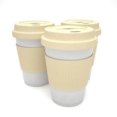 Three paper coffee cups. 3d rendering.