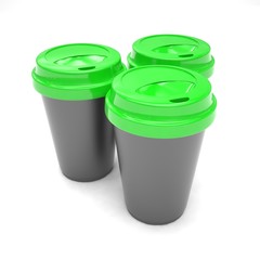 Three paper coffee cups. 3d rendering.