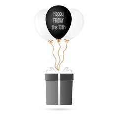 one big gray gift package soaring with helium balloons with friday 13 text eps10