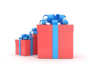 three gift boxes with bows isolated on white. 3d rendering.