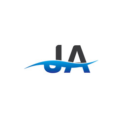 ja initial logo with swoosh blue and grey