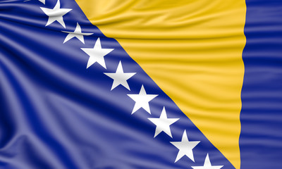 Flag of Bosnia and Herzegovina, 3d illustration with fabric texture