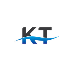 kt initial logo with swoosh blue and grey
