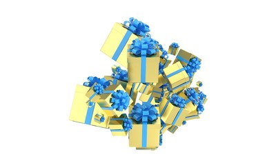 flying gift boxes on white. 3d rendering.