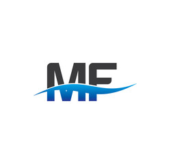 mf initial logo with swoosh blue and grey