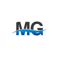 mg initial logo with swoosh blue and grey
