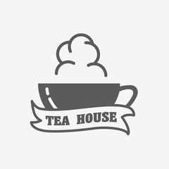 Tea house logo, label or sign design concept with tea cup