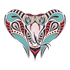 Patterned colored head of the King Cobra. African, indian tattoo design. It may be used for design of a t-shirt, bag, postcard and poster.